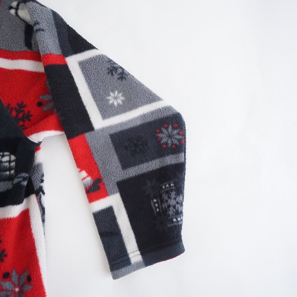 Vintag Alia Sport Grey Red Penguin Snowflake Zip Fleece Jacket Winter Cabin L - Picture 4 of 10